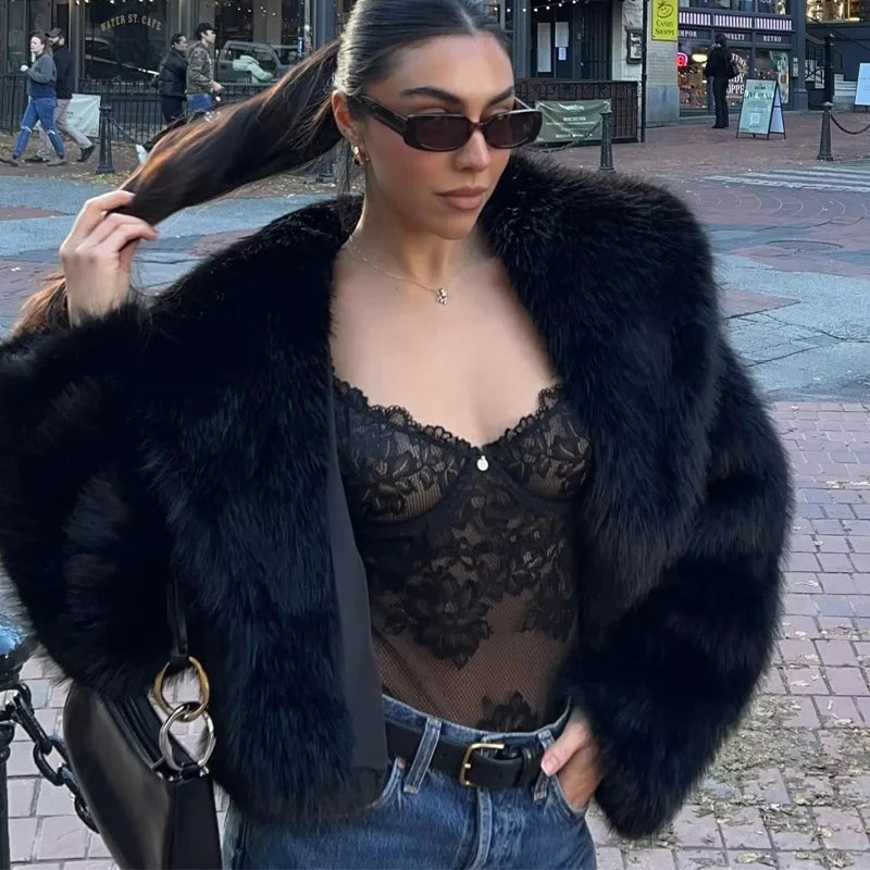 TRAF Black Faux Fur Coats