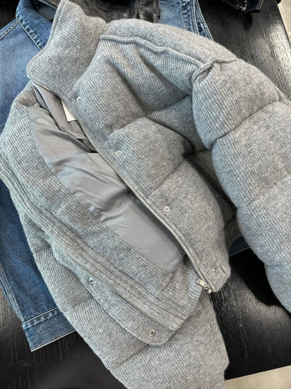 Korean Style High-end Short Gray Cotton Coat