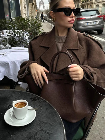 Chic Short Woolen Coat Lapel Double-breasted Coats