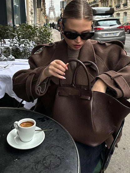 Chic Short Woolen Coat Lapel Double-breasted Coats