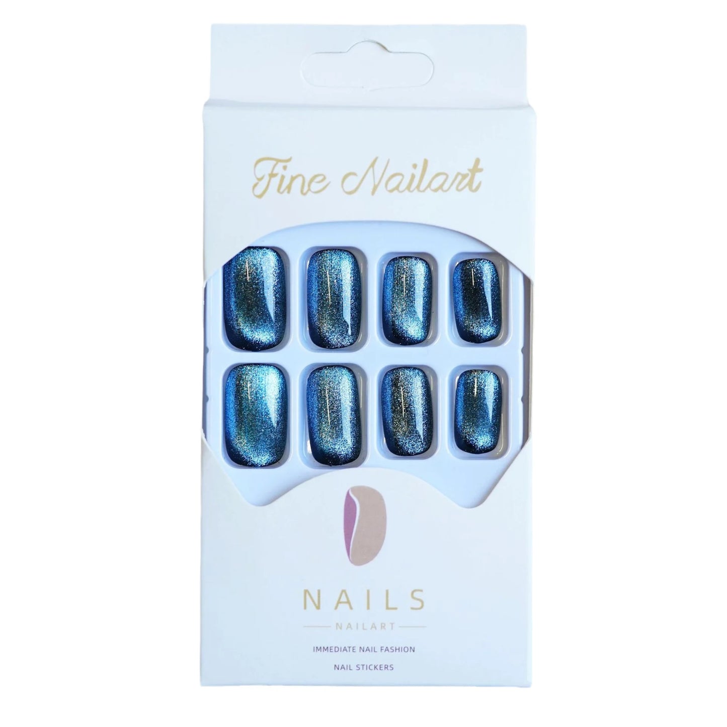 Blue Black Cat's Eye Fake Nails Set