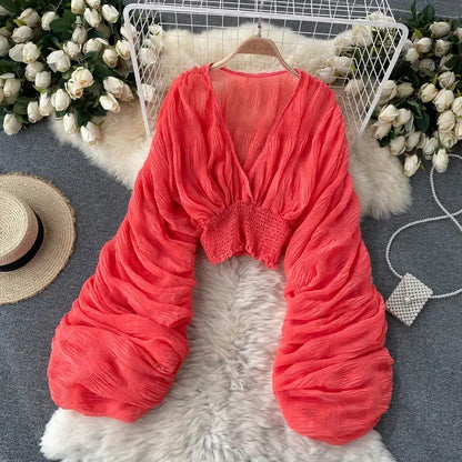 Women's Cropped Chiffon Blouse