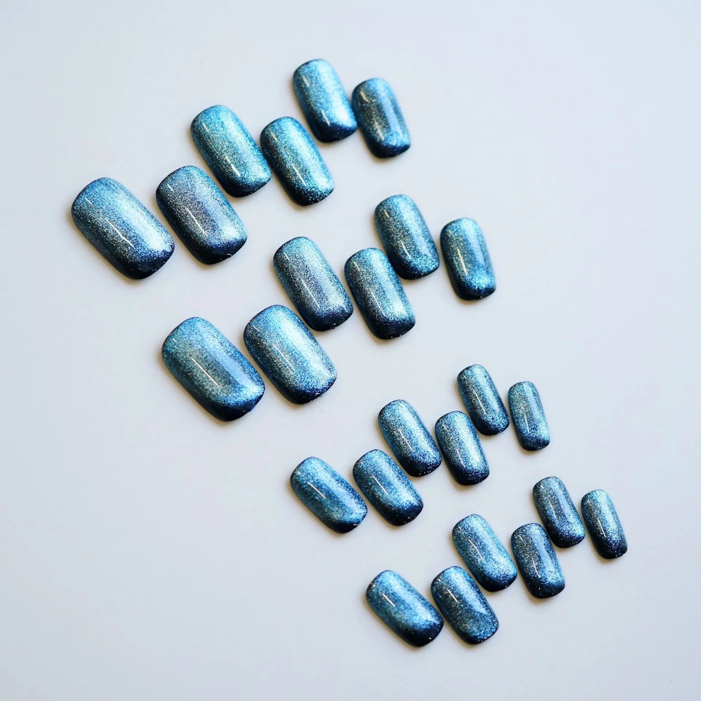 Blue Black Cat's Eye Fake Nails Set