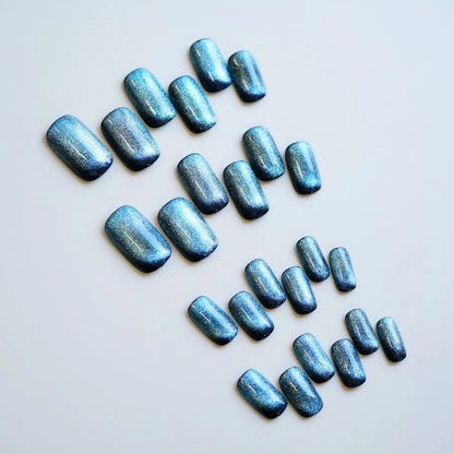 Blue Black Cat's Eye Fake Nails Set